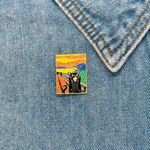 🤩Enamel Lapel Pins Oz Scream black Cat Cute Black Cat Van Gogh Art Brooch New🤩